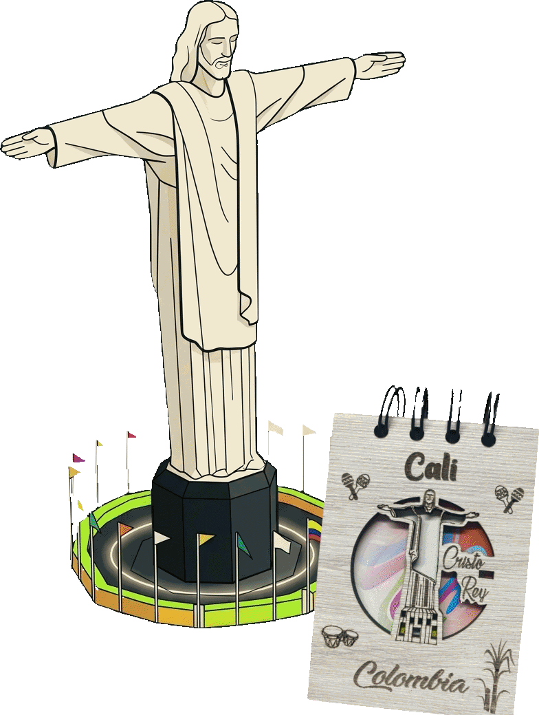 Ilustración del monumento a Cristo Rey, en los cerros de Cali